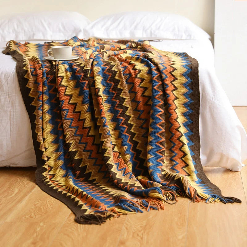 Boho Cozy Throw Blanket in Coffee 