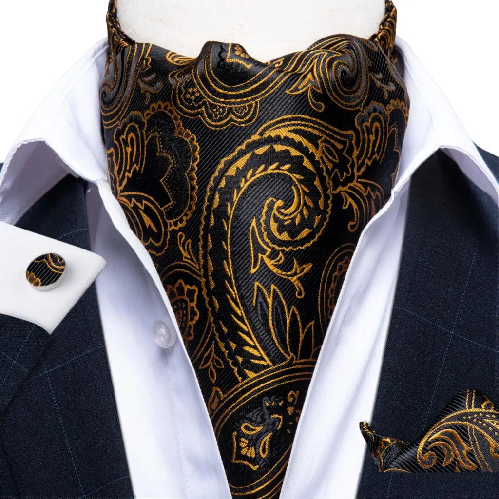 Men's Silk Cravat Set with Cufflinks and Pocket Square