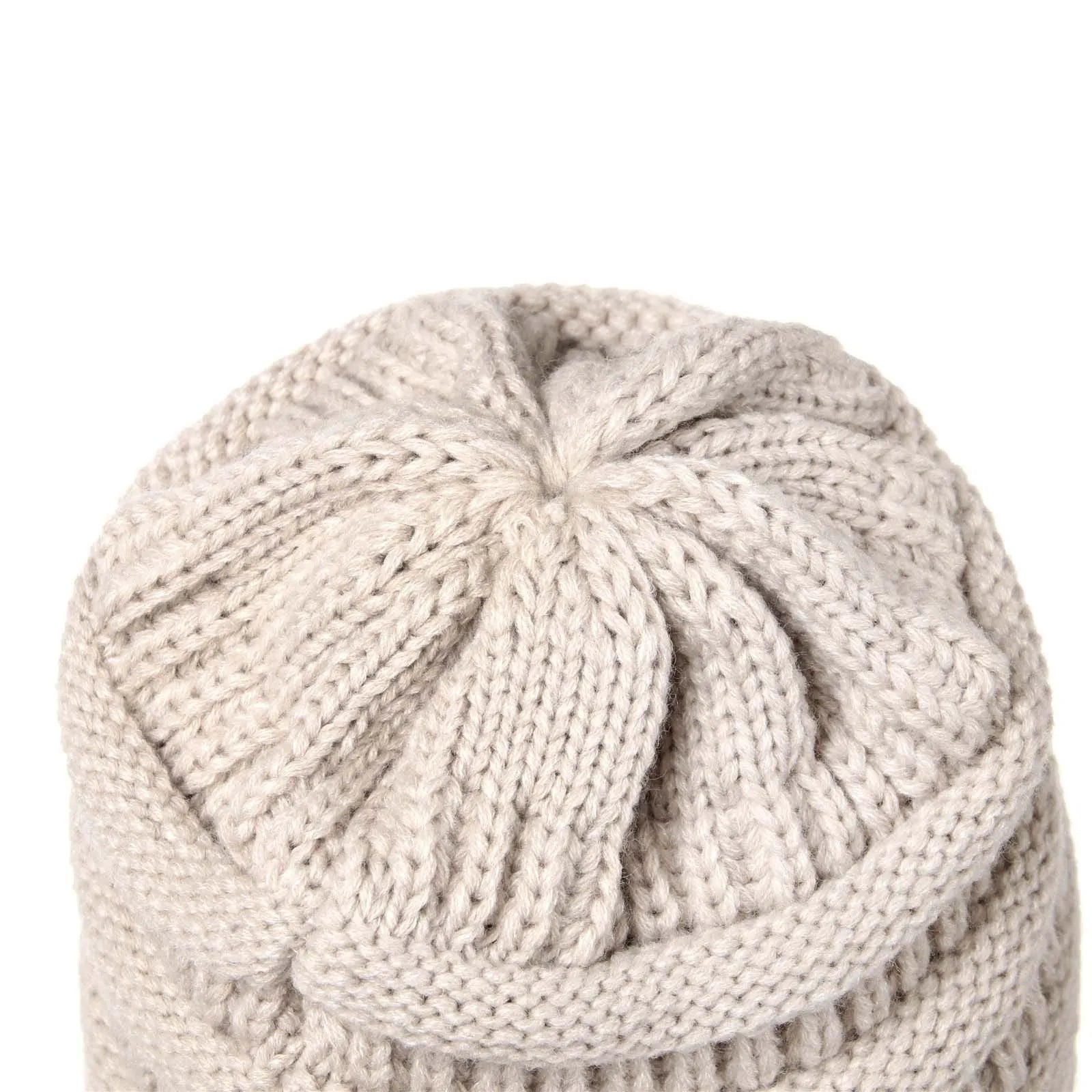 Beige Women's Knitted Beanie Hat (2)