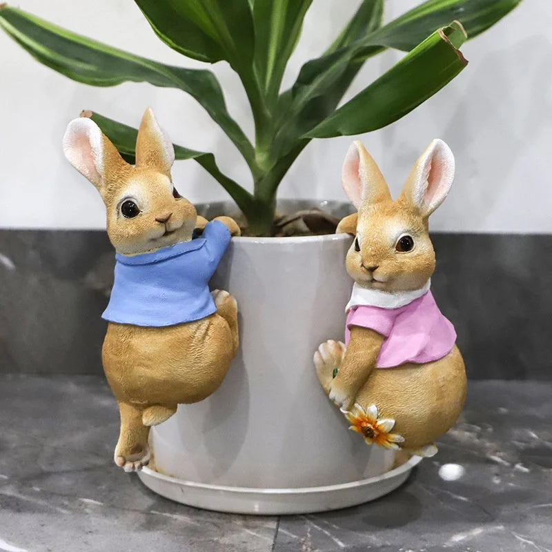 Adorable Outdoor Bunny Sculpture (Boy and Girl on Plant Pot)